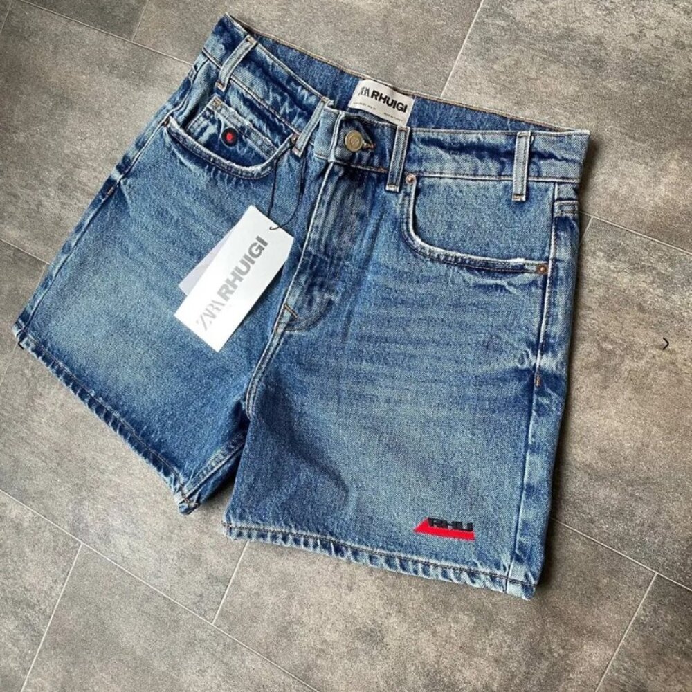 Zara RHUDE Denim Shorts logo SIZE  42